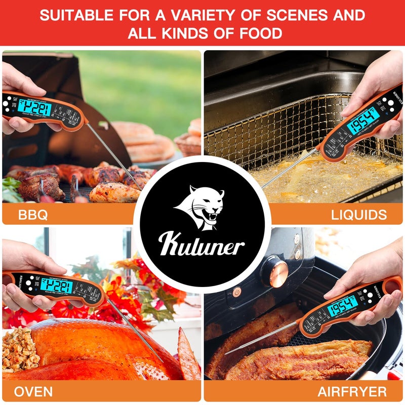 KULUNER TP-01 Waterproof Digital Instant Read Meat Thermometer with 4.6 Folding Probe Backlight Calibration Function for Cooking Food Candy, BBQ Grill, Liquids,Beef(Orange) - Image 3